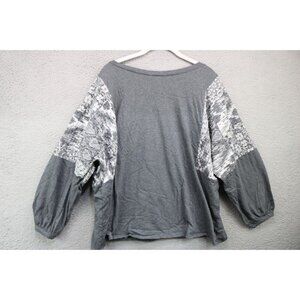 Pure Jill Elements Dolman Sleeve Embroidered Mixed Media Top-Size 2X-BOHO